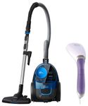 PHILIPS Powerpro Fc9352/01 Compact Bagless HEPA Filter Vacuum Cleaner (Blue) Handheld Garment Steamer Gc360/30 - Vertical & Horizontal Steaming, 1200 Watt, Up to 22G/Min