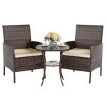 UDPATIO Rattan Garden Furniture Set Patio Conservatory Outdoor Bistro Set 3 PCS Patio Weave Companion Chair Table Set Brown