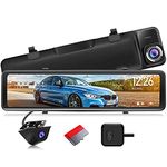 PORMIDO Mirror Dash Cam Backup Camera 12"Large Full Touch Split Screen Front and Rear View Camera 1296P HD Waterproof Back up Car Camera 170° Wide Angle,Starlight Night Vision,Parking Monitor, SD Card