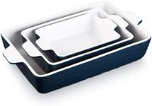 Baking Dish Set, Ceramic Baking dishes for Oven, Casserole Dish for oven, Bakeware Set of 3, Rectangular Baking Pan with Handles, Large Casserole Dishes for Cooking, Kitchen, Cake, Banquet, Blue