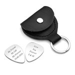 Jovivi Personalized Custom Name Message Engraved 2pcs Guitar Picks with Leather Case Keychain Holder Key Fob Cases Bag for Him Boyfriend Anniversary Valentines Day Gifts