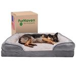 Furhaven Memory Foam Dog Bed for Large Dogs w/Removable Bolsters & Washable Cover, for Dogs Up to 125 lbs - Plush & Velvet Waves Perfect Comfort Sofa - Granite Gray, Jumbo Plus/XXL