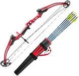 Genesis Mini Compound Bow and Arrow Kit, Youth Archery Set with Adjustable Riser, Draw Length, & Draw Weight for Kids, Draw Hand-Right, Red