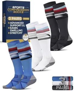 Pembrook 3 Pairs Compression Socks 20-30 mmHg - Women's Compression Socks for Travel, Nurse Compression Socks for Women, Compression Socks for Flying, Line Patterns