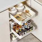 SIMTWO Pull Out Cabinet Organizer Adhesive, Heavy Duty Pull Out Drawers for Cabinets, Cabinet Pull Out Shelves for Kitchen, 35cm W x 43cm D x 7cm H