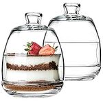 CRYSTALIA Glass Dessert Bowl With Lids Set of 2, 255ml 100%Lead Free Bonbon Jar Candy Bowls Glass Dome with Lid for Trifle, Pudding Lemon Keeper Onion Saver Lemon Saver Fresh Food storage