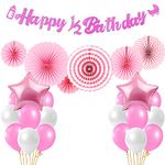 Party Propz Its My Half Birthday Decorations - Large 49 Pcs Combo | 1/2 Birthday Decorations for Girls | Pink Star Foil & Half Birthday Card for Baby Girls | Half Birthday Decoration for Girls