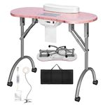 VIVOHOME Portable Manicure Nail Table on Wheels with Built-in Dust Collector, Updated USB-Plug LED Table Lamp, Carry Bag for Home Spa Beauty Salon Workstation, Pink