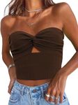 EFAN Womens Tube Tops Going Out Cut Out Twist Knot Front Bandeau Ribbed Knit Y2K Strapless Tank Bustier Corset Tops, Brown, Small