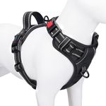 PHOEPET Reflective Dog Harness Large Breed Adjustable No Pull Vest with with Handle 2 Metal Rings 3 Buckles [Easy to Put on & Take Off](M, Black)