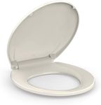 Toilet Seat, Round Toilet Seat with Quick-Release And Quick-Attach, Plastic Toilet Seat with Soft Close, Never Loosen, Easy Install and clean - Fits Most Round Toilets Almond