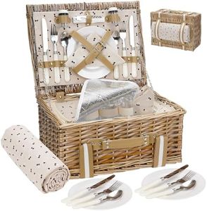 Willow Picnic Basket Set for 4 Persons with Large Insulated Cooler Bag and Waterproof Picnic Blanket,Wicker Picnic Hamper for Camping,Outdoor,Valentine Day,Chirtmas,Thanks Giving,Birthday.