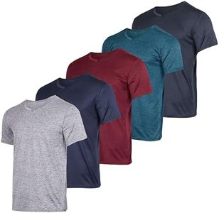 Real Essentials Athletic V Neck Tshirt Shirts T-Shirts Men Quick Dry Fit Tops Dri Fit Short Sleeve Active Wear Training Exercise Fitness Workout Shirt Tee Tees Gym Sports Top, Set 1, L, Pack of 5