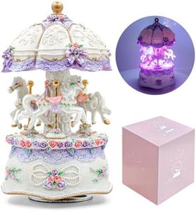 AttoShow Carousel Music Box，Luxury Color Change LED Light Music Box,Luminous Rotating 3-Horse Musical Box with Gift Box for Girls Birthday Valentine Gift (You are My Sunshine, Purple)