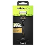 Gillette Labs Men's Razor + 1 Razor Blade Refill, with Exfoliating Bar, Includes Premium Magnetic Stand, Black & Gold Edition