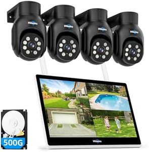 Hiseeu 5MP Wireless Security Camera System with 14" LCD Monitor, 10CH NVR 500GB HDD, 4PCS Outdoor Black PTZ Cameras, 2-Way Audio, Color Night Vision, Motion Alert, 2.4G & 5GHz WiFi