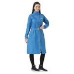 ZEEL Rain Coat for Women Waterproof High Neck Polyester Rainwear with Adjustable Drawstring and Pocket, Hooded Long Rain Coat Jacket with Belt,DIVA Sky Blue Yellow 3XL