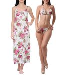 Ananqe Women's Floral Nightdress with Matching Bikini Set, Adjustable Straps, Sizes XS-6XL, 12 Colors - Luxurious Full-Length Floral Nightdress for Nightwear