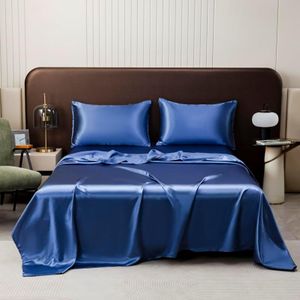 Luxury Bed Sheet Set- Ultra-Soft Silk Satin Bed Sheets - Breathable Bedding - Wrinkle, Fade, Stain Resistant - Deep Pocket (Navy, Queen)