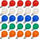 GOOTHY 25 Pack G40 Multicolor Ceramic Replacement Light Bulbs, Christmas Globe Replacement Bulbs for Outdoor String Lights, C7/E12 Candelabra Base, 5W Incandescent Night Light Bulbs- Multicolor