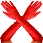 REDSTAR Red Gloves - Long Gloves Satin Gloves Opera Gloves - Red Long Gloves Long Gloves for Women Red Gloves Fancy Dress - Elbow Length Gloves Evening Gloves Long Satin Gloves Red Halloween Gloves