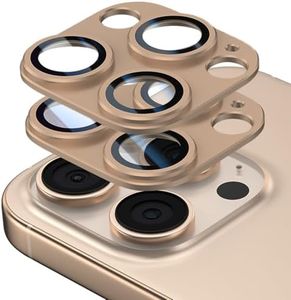 2 Pack for iPhone 16 Pro Max/iPhone 16 Pro Camera Lens Protector,Glass Aluminum alloy & Sapphire Tempered Glass Camera Cover,Strong Adhesion Scratch Resistant Case Friendly Easy to Install Ultra thin (Gold)