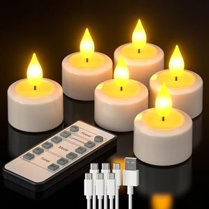 PChero Velas de té LED recargables con temporizador y mando a distancia, 6 unidades LED eléctricas sin llama con batería y función de temporizador para Halloween Año Nuevo decoración estacional