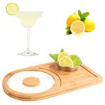 Margarita Salt Rimmer Set, Wood Margarita Glass Rimmer Set with Stainless Steel Bowl Salt Rimmer Set for Cocktails Margarita Salt and Sugar Rimmer Set for Parties Home Bar Drink Tray