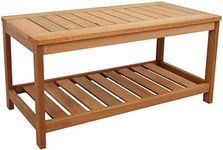 Sunnydaze Meranti Wood Outdoor Patio Coffee Table - Teak Oil Finish - 35-Inch