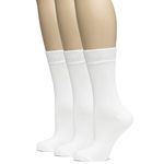 HUGH UGOLI Women's Bamboo Soft Crew Socks for Dress & Trouser, Thin, Seamless Toe & Non-Binding, 3 Pairs, White, Shoe Size: 5-8