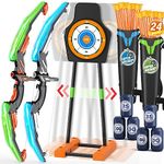 HYES 2 Pack Toy Archery Bow and Arrow for Kids, Archery Set with LED Light, Moving Target, 24 Suction Cup Arrows, 6 Score Targets, 2 Quiver, Indoor Outdoor Sport Gifts for Boys Girls Ages 4-12