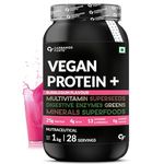 Carbamide Forte Vegan Protein Powder - Plant Based Pea Protein Powder with Multivitamin, Minerals, Superfoods, Digestive Enzymes - Bubble Gum Flavour - 1Kg