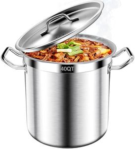 Stockpots-40QT Large Stock Pot Stainless Steel Stockpot with Lid, Heavy Duty Tri-Ply Bottom Commercial Grade Stock Pot for Boiling Cooking Soup Stew Canning Cooking Pots,Big Stockpot, Deep Cookware