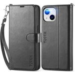 TUCCH Case Wallet for iPhone 14 6.1-inch, [Wrist Strap] RFID Blocking 4 Card Slot Stand [Shockproof TPU Shell], PU Leather Magnetic Flip Cover Compatible with iPhone 14 2022, Black with Wristlet