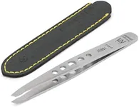 GERMANIKURE Professional Perforated Slanted Tweezers - FINOX Stainless Steel sharp tweezers in Leather Case - Professional Tweezers –Easy to use best tweezers- Ethically made in Solingen Germany 4403