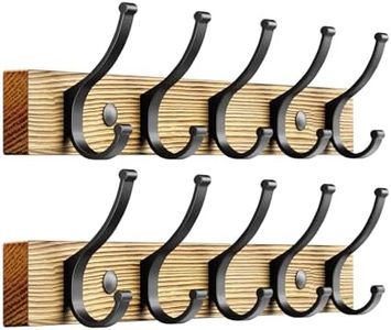 Optish Coat Rack Wall Mount, 16.5 Inches Wood Coat Hooks Wall Mount, Wall Coat Rack with 5 Hooks, Hat Rack Wall Hooks for Hanging Coat, Bag, Towel (2Pack, Natural)