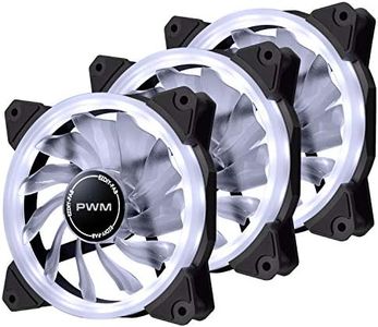 EZDIY-FAB 120mm PWM White Single Ring Fan, White LED PWM Case Fan for PC Case, High Airflow Quiet and Radiators(4-Pin) - 3 Pack