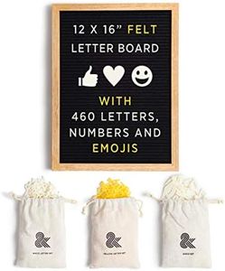 Premium Felt Letter Board, 460 Letters and Oversized Emojis, Wall Hanging Message Board, Oak Wood Frame, PreCut Letters in 3 Canvas Bags, Large 16x12 (Black Felt Board, 460 White and Yellow Letters)