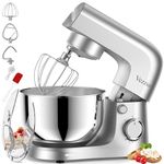 Vezzio Stand Mixer, 4.5 liters Food Mixers for Baking, 1500W 10-Speed Kitchen Cake Mixers，Electric Kitchen Mixers with Stainless Bowl, Dough Hook, Wire Whip & Beater Splash Guard(4.5QT, Silver)