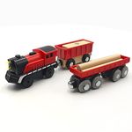 Battery Operated Cargo Train for Wooden Train Track Set Toys for Toddlers 3 4 5 Year Old Boys Kids Magnetic Couplings Construction site Fram Harbor Vehicle (Without Battery)