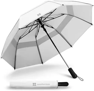 Weatherman Umbrella - Premium Collapsible Small Travel Umbrella Compact - Windproof Umbrella Resists Up to 55 MPH Winds - Travel Umbrellas for Rain, Wind, Backpack, Car Umbrella - Portable Compact Umbrella Easy Auto Open w/ Strong Fiberglass Frame - Folding, Foldable Umbrella (White)