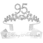 95th Birthday Decorations Party Supplies, Silver 95th Birthday Tiara and Sash, 95th White Satin Sash It’s my 95th Birthday