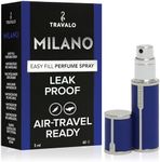 Travalo Milano Perfume Atomizer - Leak-Proof and TSA Approved for Air Travel - Reusable, Airtight, Easy Fill Mini Pump Sprayer - Lightweight, Vegan Leather with Polished Metal Outer Shell - Blue