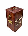 WOOD ROOM Handcrafted Money Bank - Big Size Master Size Large Piggy Bank Wooden 8 x 5 inch for Kids and Adults (Brown)