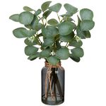 DILATATA Artificial Eucalyptus Stems in Glass Vase with Faux Water, 14" Fake Plant Eucalyptus Leaves for Home Office Farmhouse Wedding Centerpiece Décor