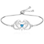 Dolphin Bracelet for Women 925 Sterling Silver Infinity Heart Blue Cubic Zirconia Adjustable Bracelet for Women Ocean Theme Gifts, 0.82*0.47, Sterling Silver, Cubic Zirconia