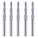 SpeTool 5Pc/Pack 1.0mm Cutting Radius(2.0mm Diameter) Tapered Ball Nose End Mill 1/8 Shank Radius with TiAlN Coated CNC Router Bit for 3D&2D Woodwork Tools