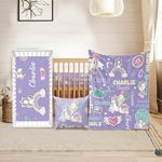 Duckbe Custom Crib Bedding Set - Magical Horse Design Personalized Name Baby Nursery Bedding 3 Pcs Set - Chic Soft Blanket, Sheet, Pillowcase for Newborns Boys Girls Gifts Color17