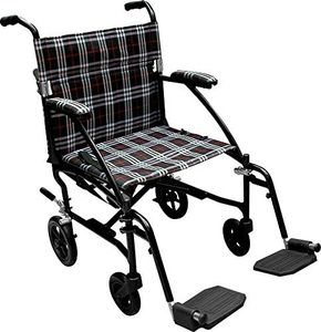 Drive Medical Fly Lite Ultra Lightweight Transport Wheelchair, Black Frame, 19"