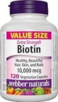 Webber Naturals Biotin 10,000 mcg Extra Strength, 120 Capsules, Supports Healthy Hair, Skin & Nails, Energy Metabolism, Vegan